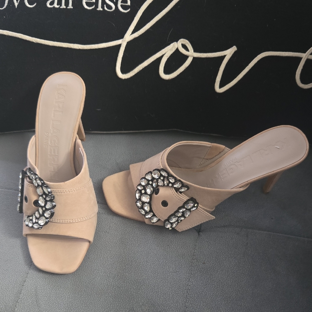 Karl Lagerfeld Nude Heels with Crystal Embellishments